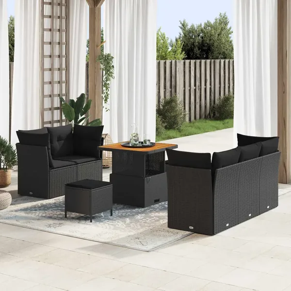 Ensemble de canapé de jardin avec coussin 8 pcs Noir