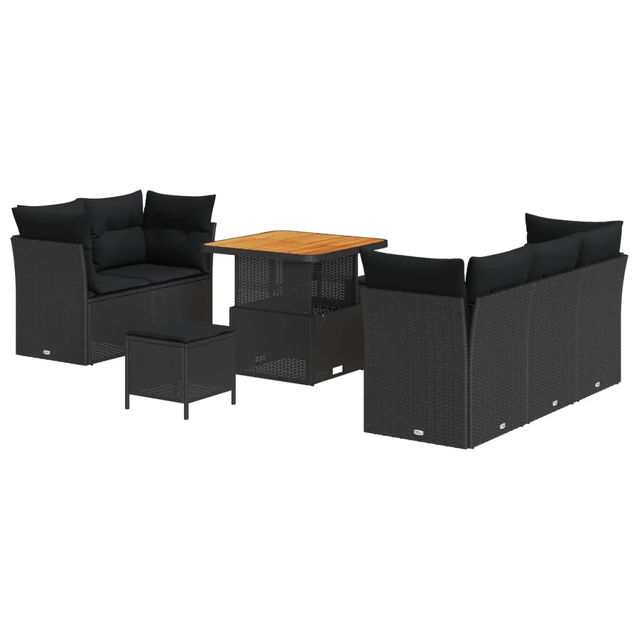 Ensemble de canapé de jardin avec coussin 8 pcs Noir - 2