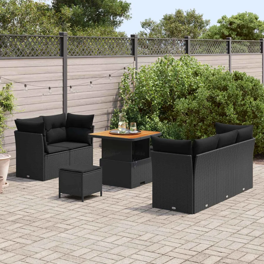 Ensemble de canapé de jardin avec coussin 8 pcs Noir - 3