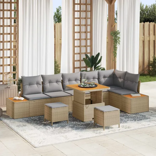 Ensemble de canapé de jardin 9 pcs Beige et Gris clair