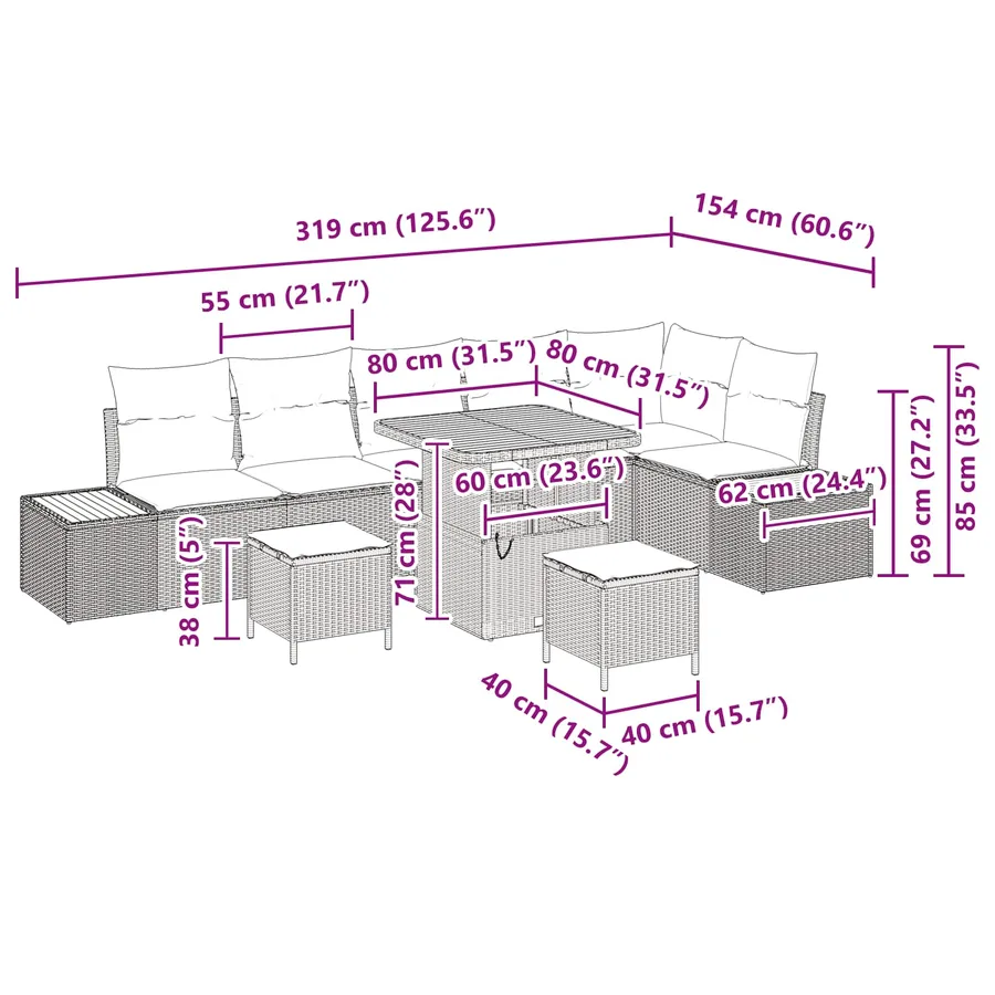 Ensemble de canapé de jardin 9 pcs Beige et Gris clair - 15