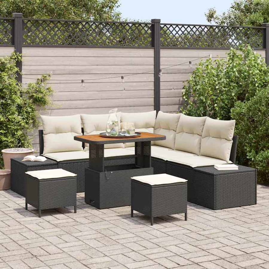 Ensemble de canapé de jardin avec coussin 8 pcs Noir polyrotin