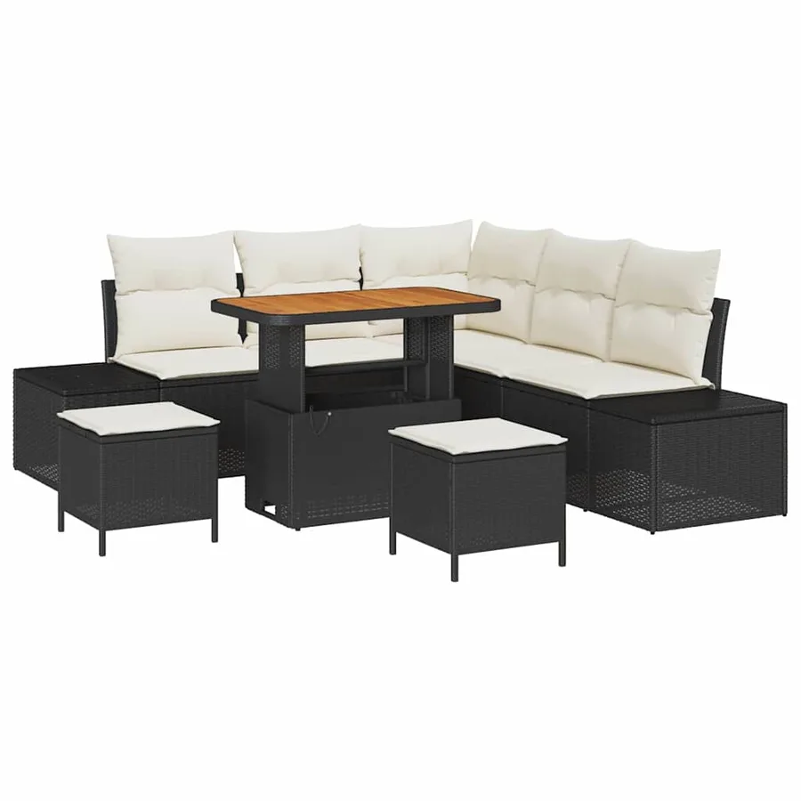Ensemble de canapé de jardin avec coussin 8 pcs Noir polyrotin - 2