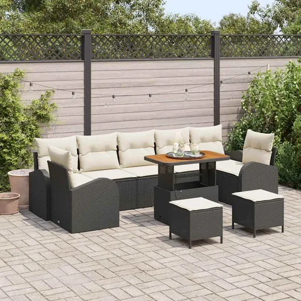 Ensemble de canapé de jardin avec coussin 10 pcs Noir et Crème