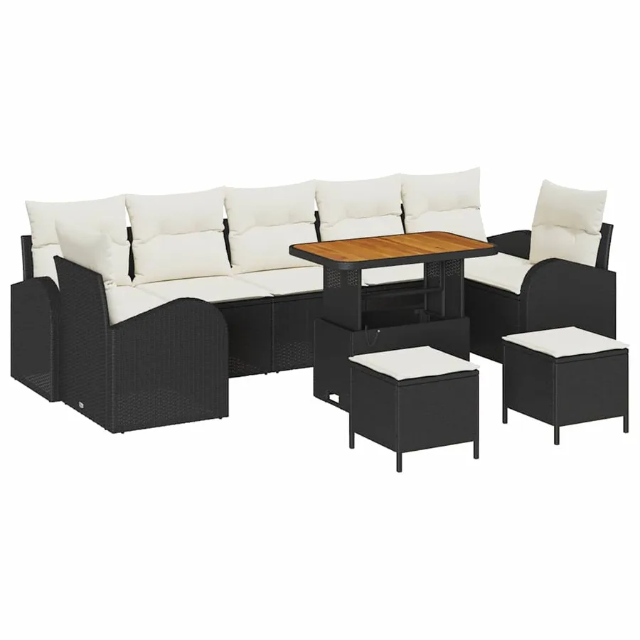 Ensemble de canapé de jardin avec coussin 10 pcs Noir et Crème - 2