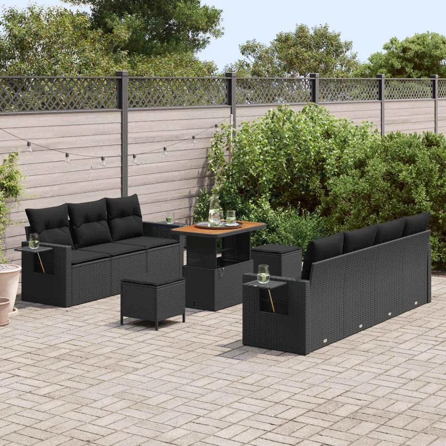 Ensemble de canapé de jardin avec coussin 10 pcs Noir - 3