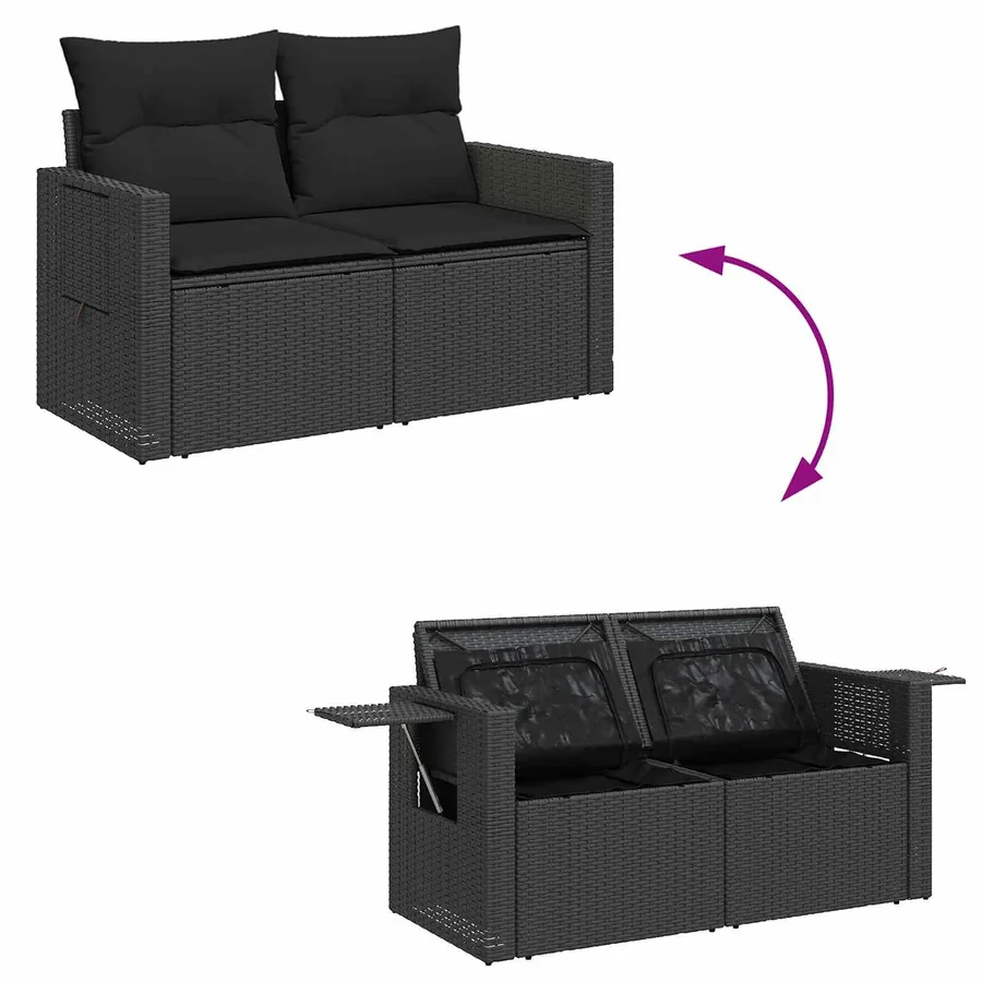 Ensemble de canapé de jardin avec coussin 12 pcs Noir polyrotin - 12