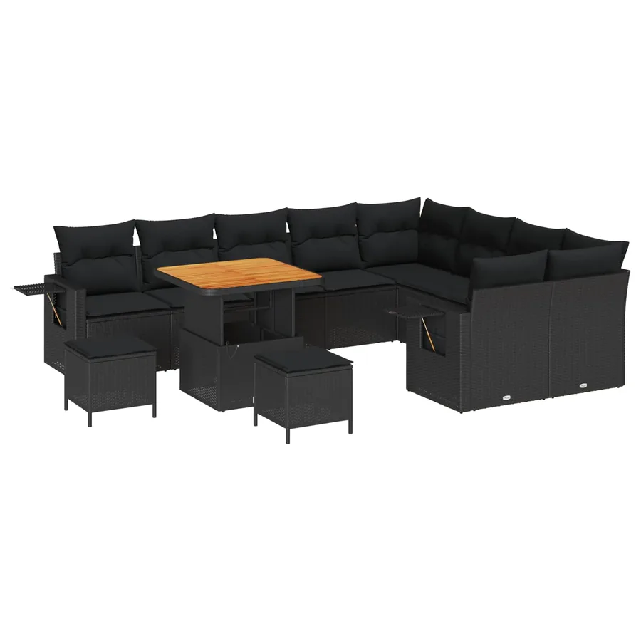 Ensemble de canapé de jardin avec coussin 12 pcs Noir polyrotin - 2