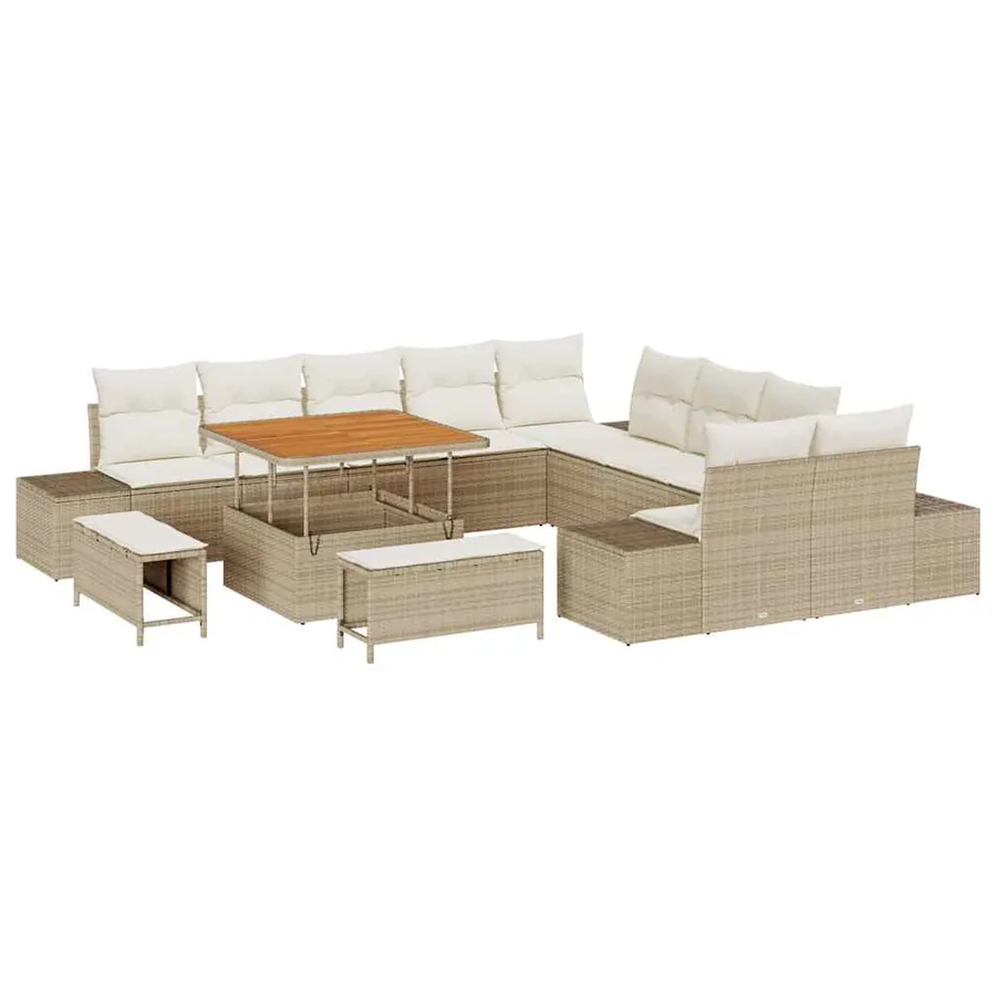 Ensemble de canapé de jardin 13 pcs Beige polyrotin - 2