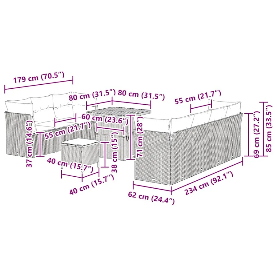 Ensemble de canapé de jardin 10 pcs beige et gris clair - 12