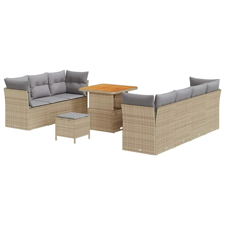 Ensemble de canapé de jardin 10 pcs beige et gris clair - 2