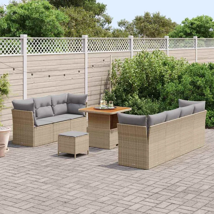 Ensemble de canapé de jardin 10 pcs beige et gris clair - 3