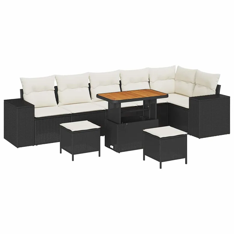 Ensemble de canapé de jardin 9 pcs Noir et Crème polyrotin - 2