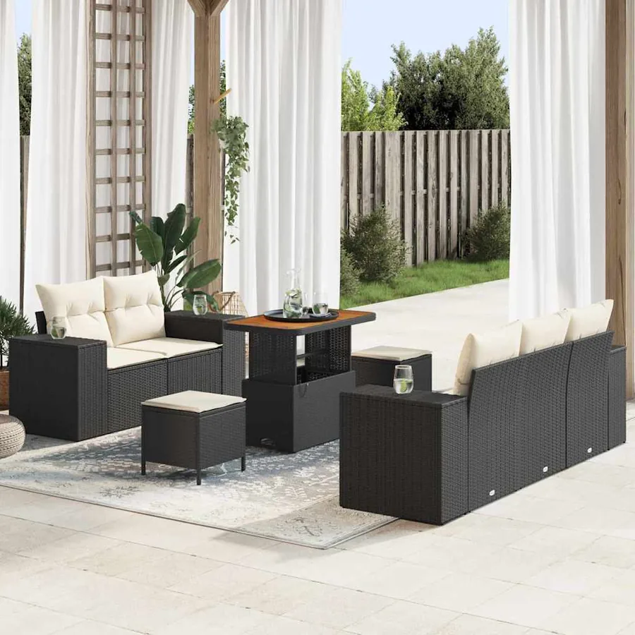 Ensemble de canapé de jardin 8 pcs Noir et Crème Poly Rattan