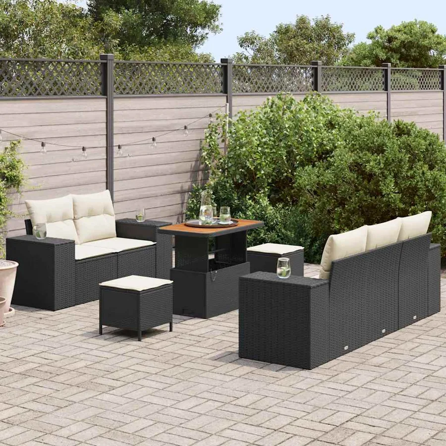 Ensemble de canapé de jardin 8 pcs Noir et Crème Poly Rattan - 3