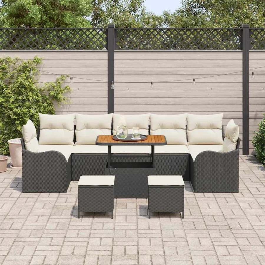 Ensemble de canapé de jardin avec coussin 10 pcs Noir et Crème - 3