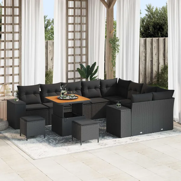 Ensemble de canapé de jardin avec coussin 12 pcs Noir