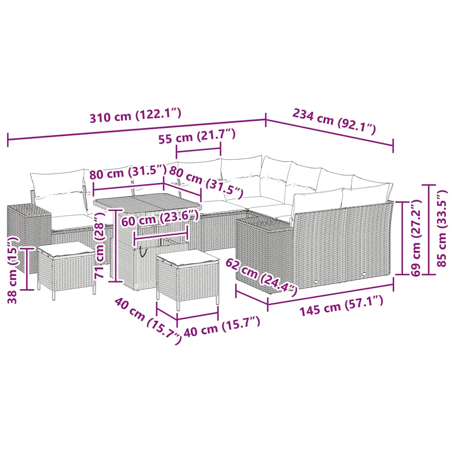 Ensemble de canapé de jardin avec coussin 12 pcs Noir - 18