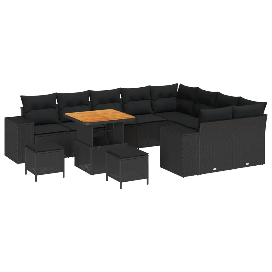 Ensemble de canapé de jardin avec coussin 12 pcs Noir - 2