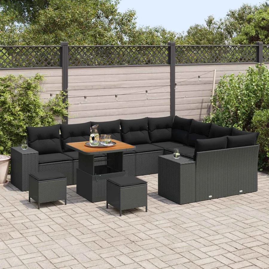 Ensemble de canapé de jardin avec coussin 12 pcs Noir - 3