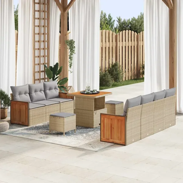 Ensemble de canapé de jardin 10 pcs Beige et Gris clair