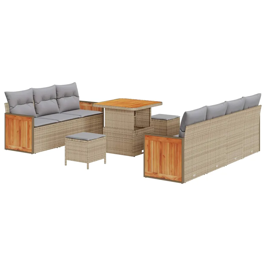 Ensemble de canapé de jardin 10 pcs Beige et Gris clair - 2