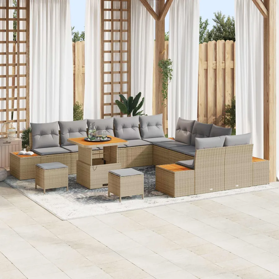 Ensemble de canapé de jardin 13 pcs Beige et Gris clair