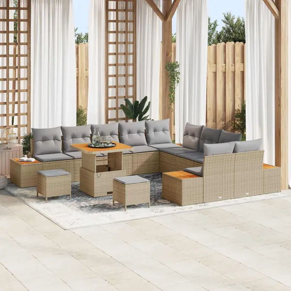 Ensemble de canapé de jardin 13 pcs Beige et Gris clair