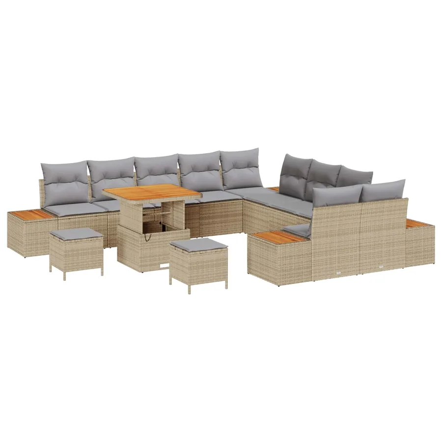 Ensemble de canapé de jardin 13 pcs Beige et Gris clair - 2