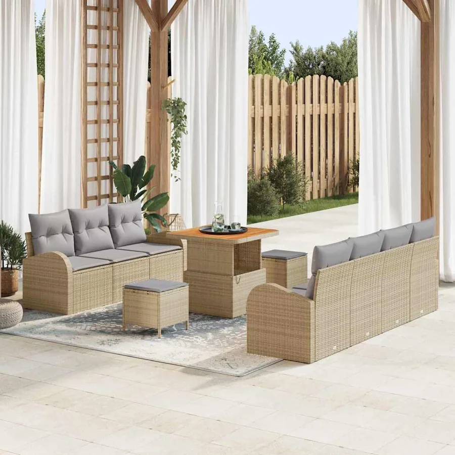 Ensemble de canapé de jardin 10 pcs Beige et Gris clair