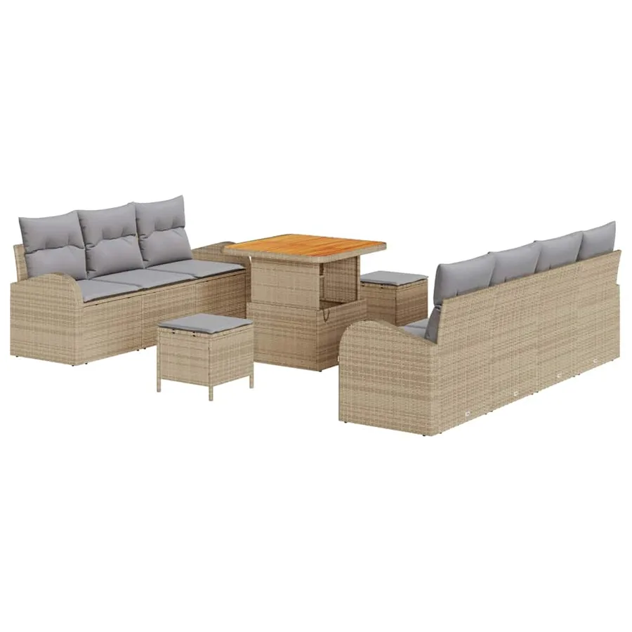 Ensemble de canapé de jardin 10 pcs Beige et Gris clair - 2