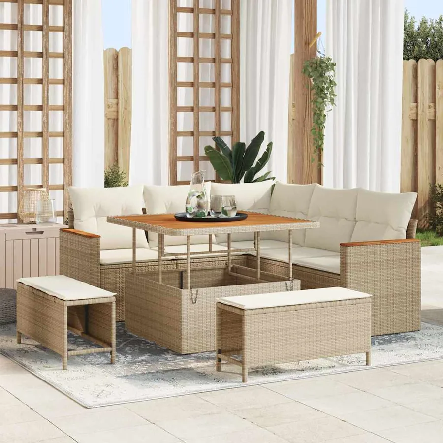Ensemble de canapé de jardin 8 pcs Beige Poly rotin