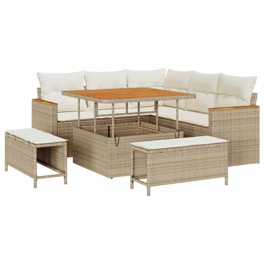 Ensemble de canapé de jardin 8 pcs Beige Poly rotin - 2