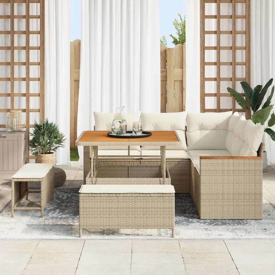 Ensemble de canapé de jardin 8 pcs Beige Poly rotin - 3