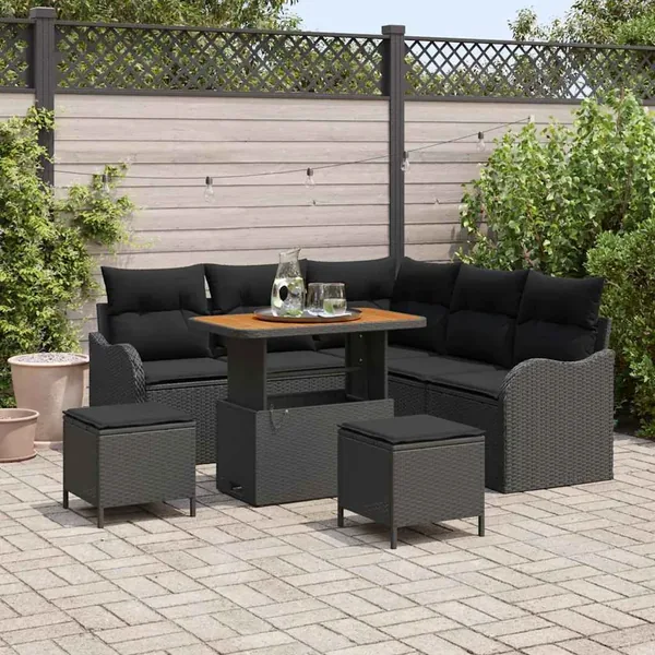 Ensemble de canapé de jardin avec coussin 8 pcs Noir