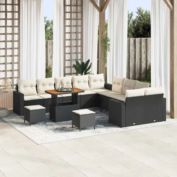 Ensemble de canapé de jardin 17 pcs Noir et Crème polyrotin