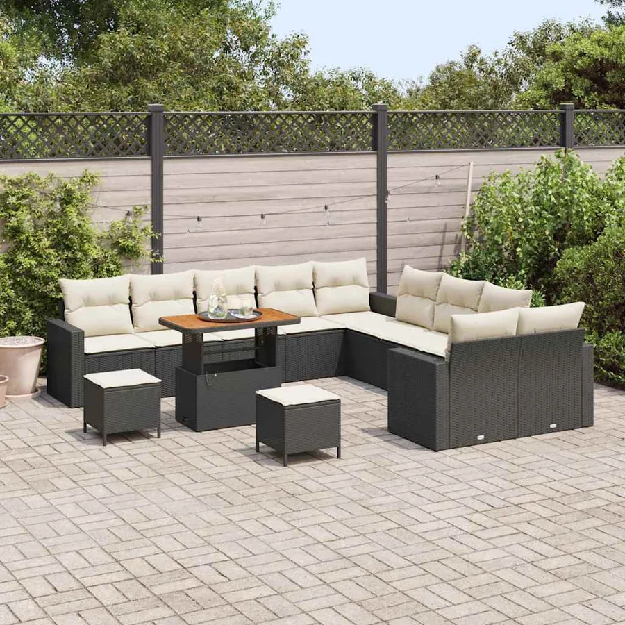 Ensemble de canapé de jardin 17 pcs Noir et Crème polyrotin - 3