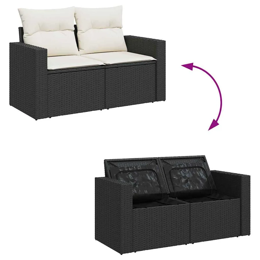 Ensemble de canapé de jardin 17 pcs Noir et Crème polyrotin - 9