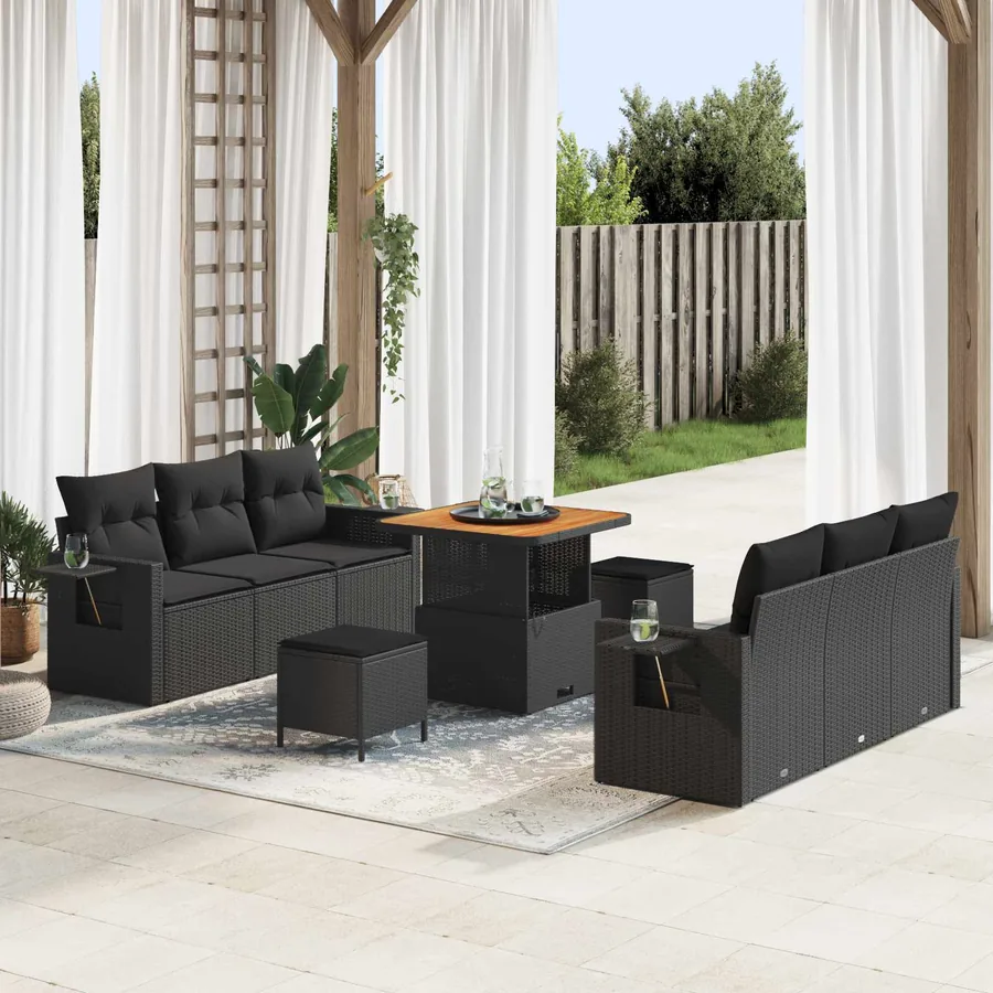 Ensemble de canapé de jardin avec coussin 9 pcs Noir