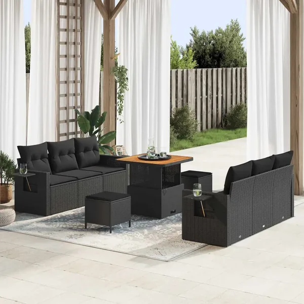 Ensemble de canapé de jardin avec coussin 9 pcs Noir