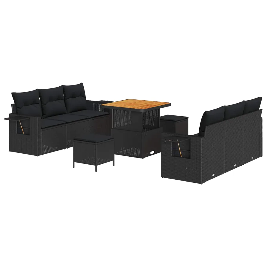 Ensemble de canapé de jardin avec coussin 9 pcs Noir - 2
