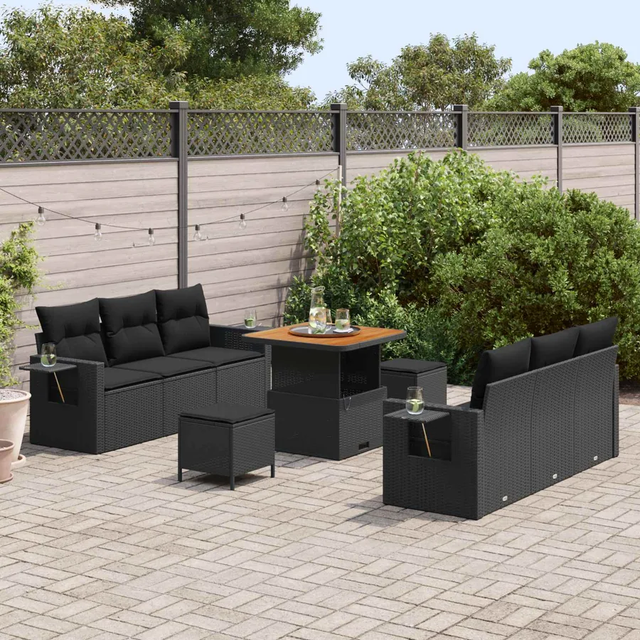Ensemble de canapé de jardin avec coussin 9 pcs Noir - 3