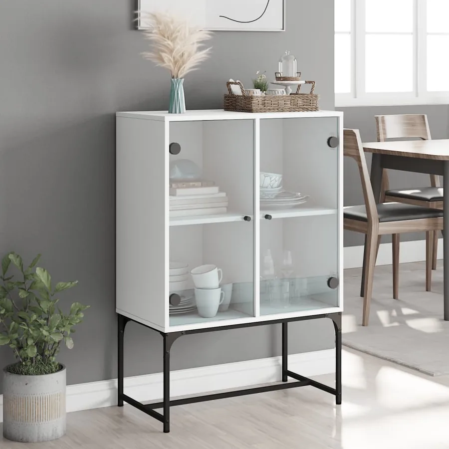 Armoire latérale avec portes en verre blanc 69x37x100 cm - 3