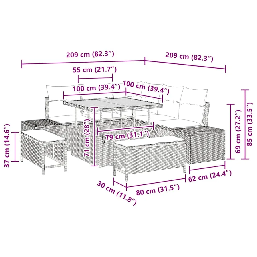 Ensemble de canapé de jardin 8 pcs Beige Poly rotin - 14