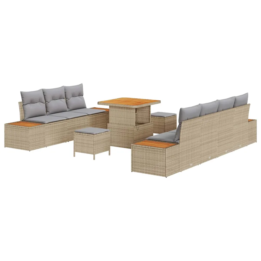 Ensemble de canapé de jardin 10 pcs Beige et Gris clair - 2