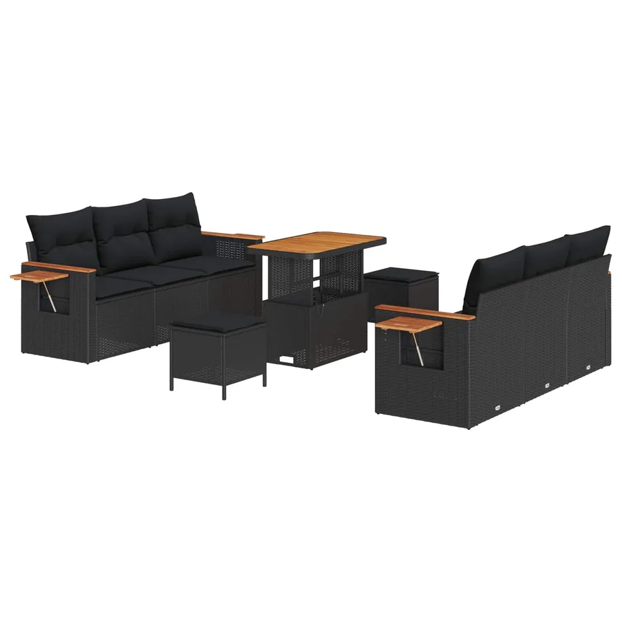 Ensemble de canapé de jardin avec coussin 11 pcs Noir polyrotin - 2
