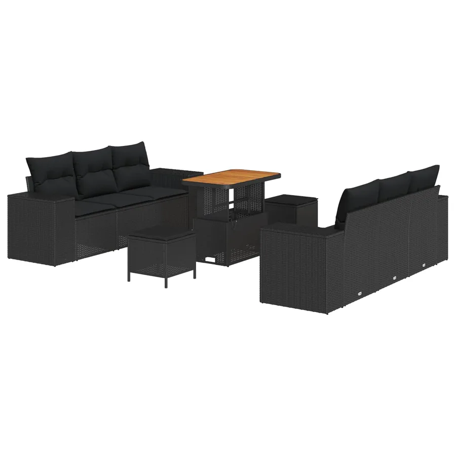 Ensemble de canapé de jardin 9 pcs Noir Poly Rattan - 2