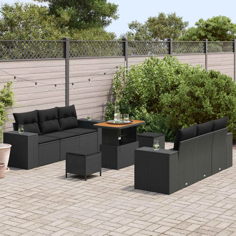 Ensemble de canapé de jardin 9 pcs Noir Poly Rattan - 3