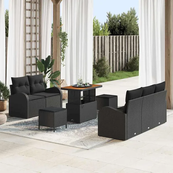 Ensemble de canapé de jardin avec coussin 8 pcs Noir
