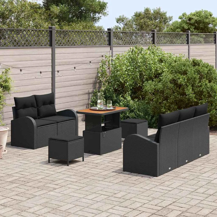 Ensemble de canapé de jardin avec coussin 8 pcs Noir - 3